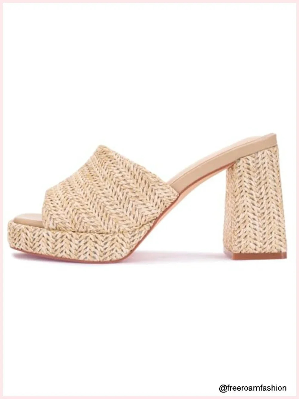 Raffia Platform Heels Women Chunky Block Open Toe Woven Slides Natural Straw